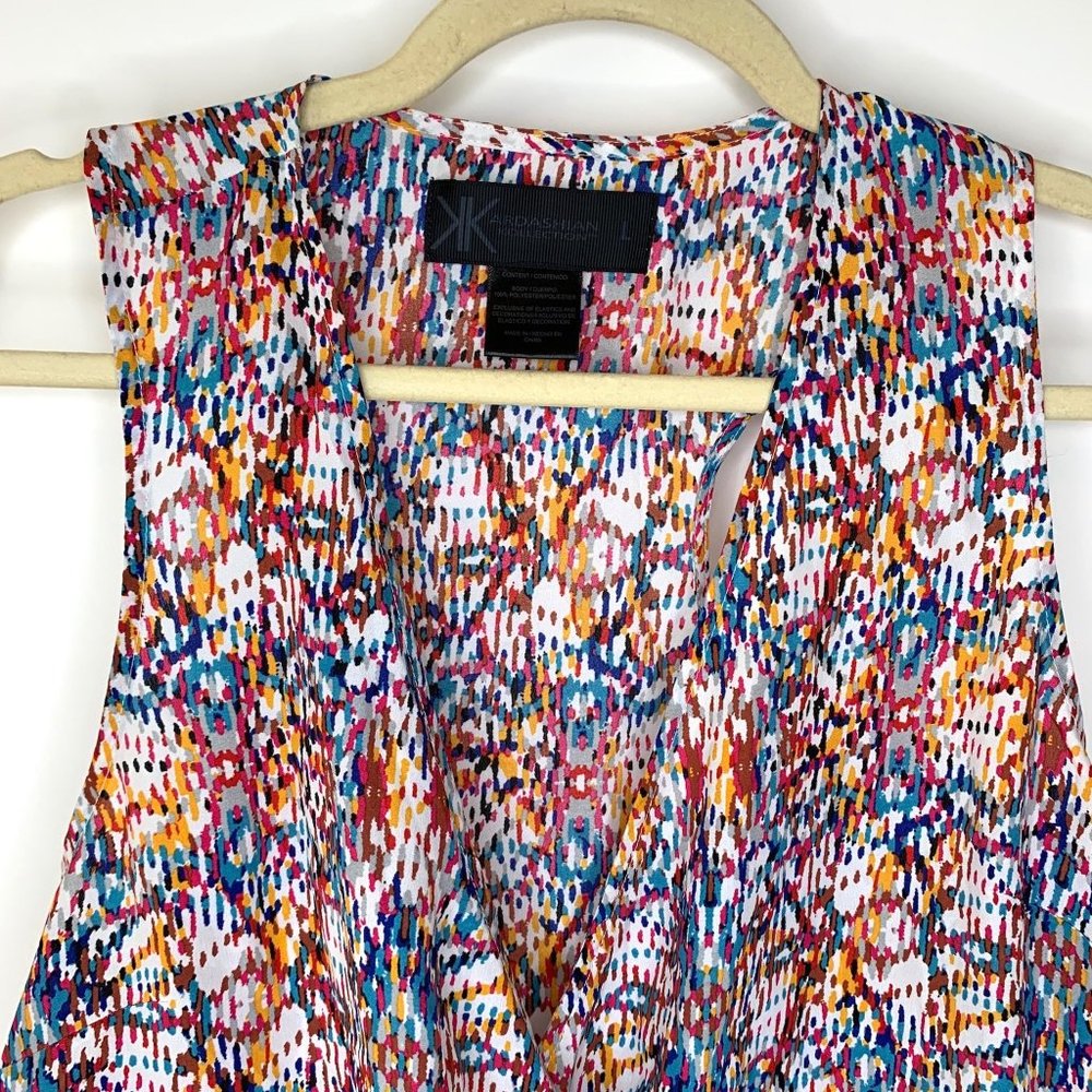 KARDASHIAN KOLLECTION Multicolor Racer‎ Back Wrap Tank Blouse Sz L - Picture 2 of 6